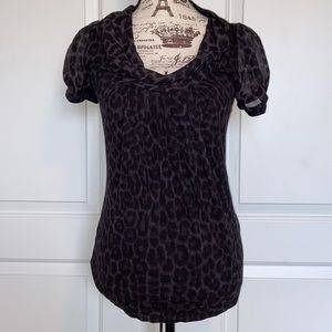 NEW YORK & COMPANY SHORT SLEEVE ANIMAL PRINT BLOUSE